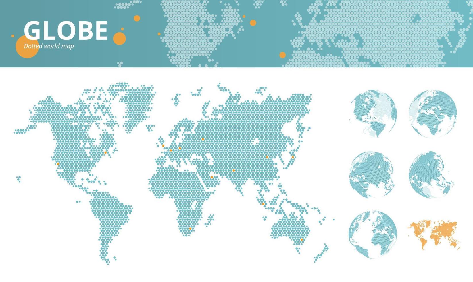 affärsprickad världskarta med markerade ekonomiska centra och jordklot vektor