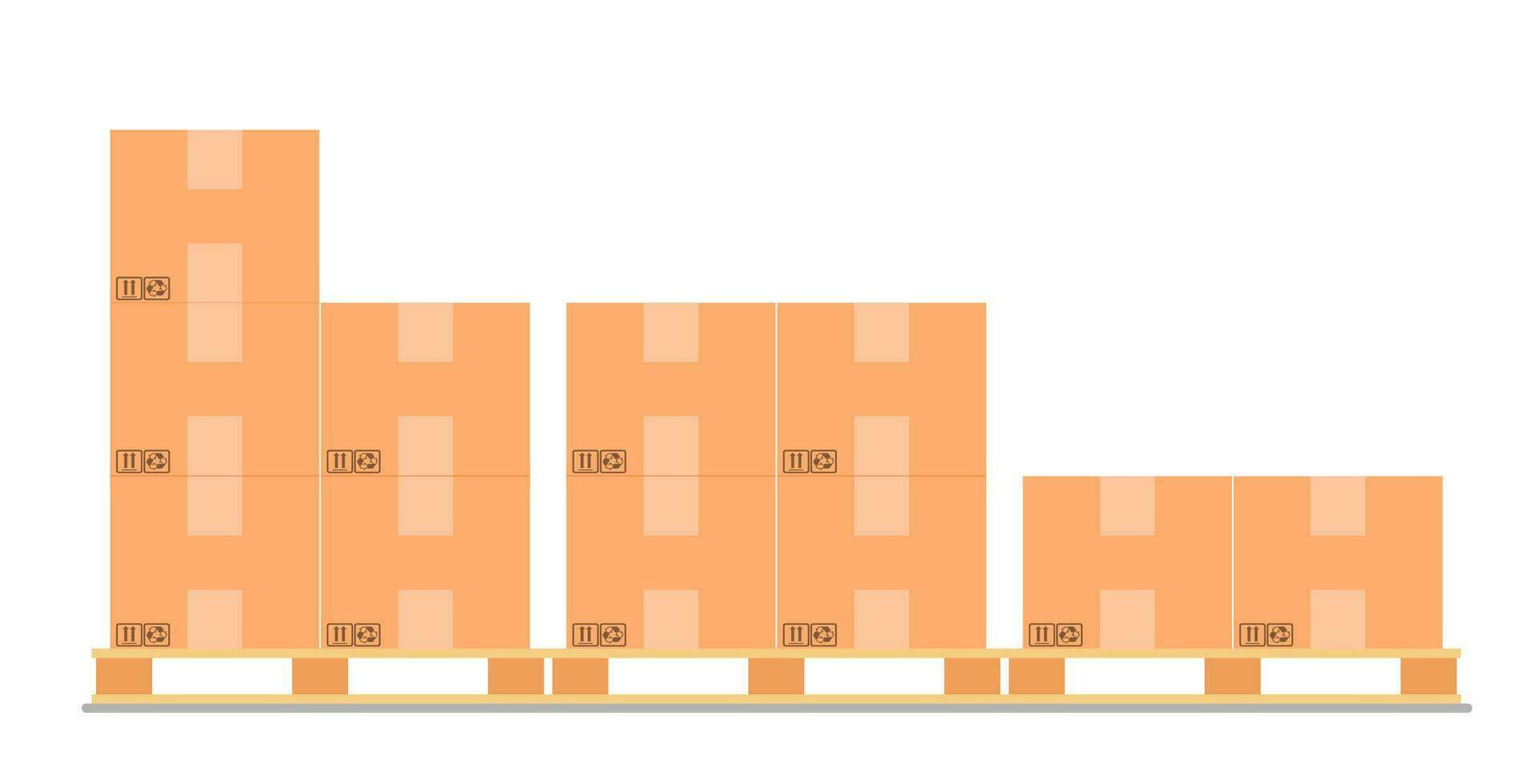 kartong lådor på en trä lastpall. annorlunda lådor på lager stack främre se. lådor på trä- lastpall vektor illustration. förpackning frakt. leverans service. kartong leverans förpackning låda