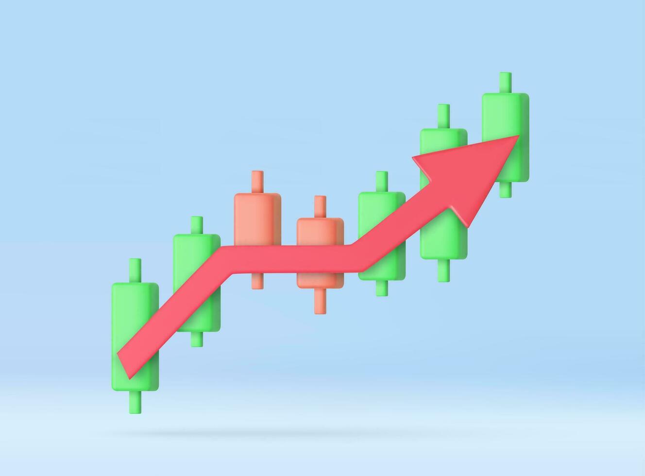 3d Wachstum Lager Diagramm finanziell Graph. Leuchter mit Pfeil oben Handel Lager oder Devisen. Ausgezeichnet investieren Geschäft und Bankwesen Management. 3d Wiedergabe. Vektor Illustration