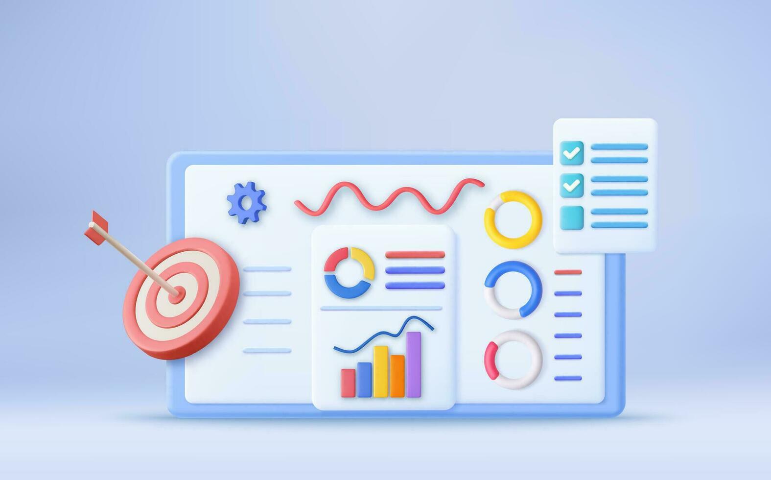 3d finanziell Bericht Diagramm, Daten Analyse, und Netz Entwicklung Konzept. Geschäft Strategie. Landung Seite Vorlage. Geschäft Analyse, Inhalt Strategie. 3d Wiedergabe. Vektor Illustration