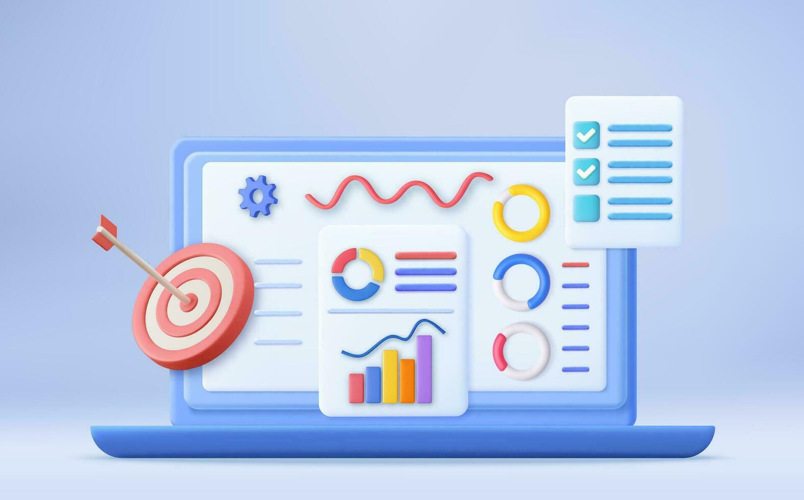 3d finanziell Bericht Diagramm, Daten Analyse, und Netz Entwicklung Konzept. Geschäft Strategie. Landung Seite Vorlage. Geschäft Analyse, Inhalt Strategie. 3d Wiedergabe. Vektor Illustration