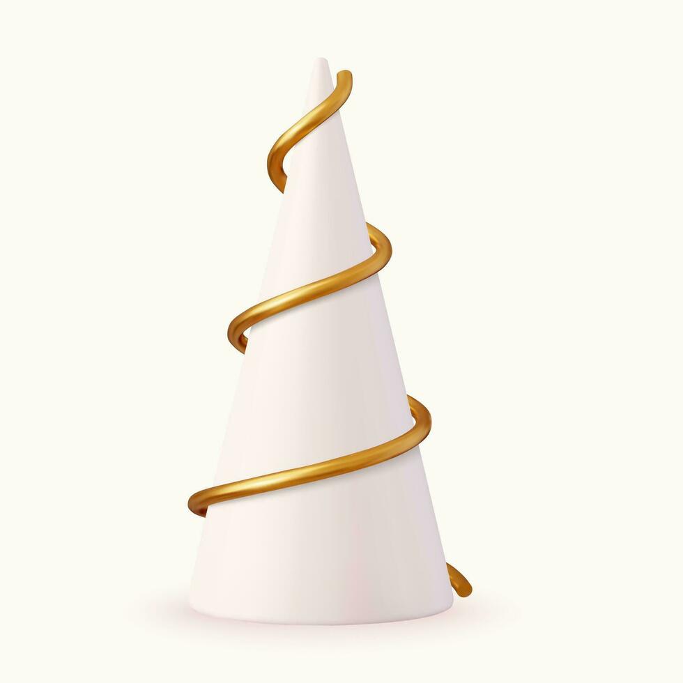 3d guld spiral jul träd isolerat på vit bakgrund vektor