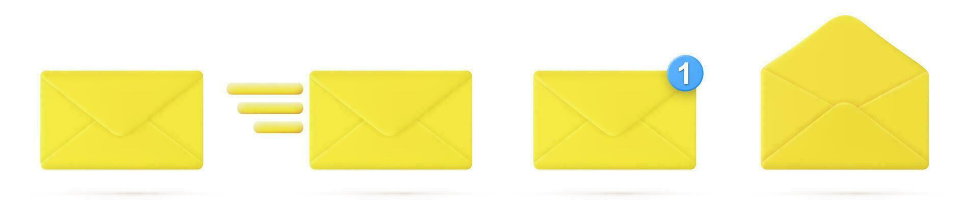 einstellen 3d geschlossen Mail Briefumschlag Symbol mit Marker Neu Botschaft isoliert auf Weiß Hintergrund. machen Email Benachrichtigung mit Briefe, prüfen markieren. Vektor Illustration