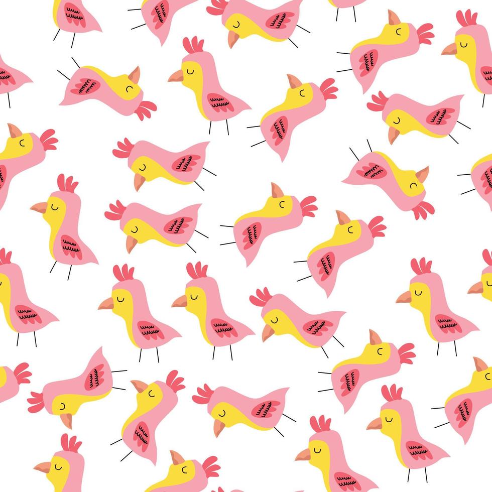 nahtloses Muster mit rosa Vögeln, süßer Vogel handgezeichnet im Doodle-Stil. Muster für die Verpackung. Stoff, Tapete vektor