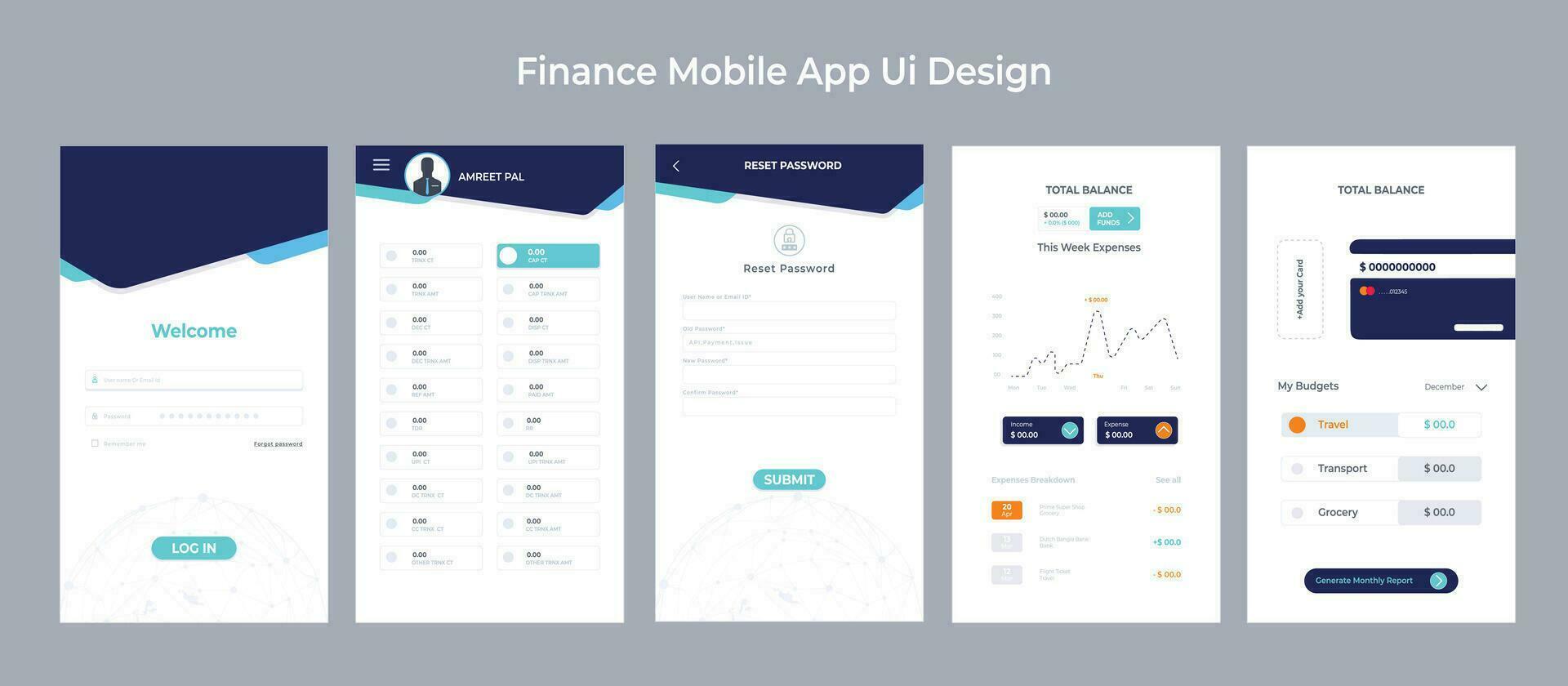 Finanzen Handy, Mobiltelefon App ui Design Kit vektor