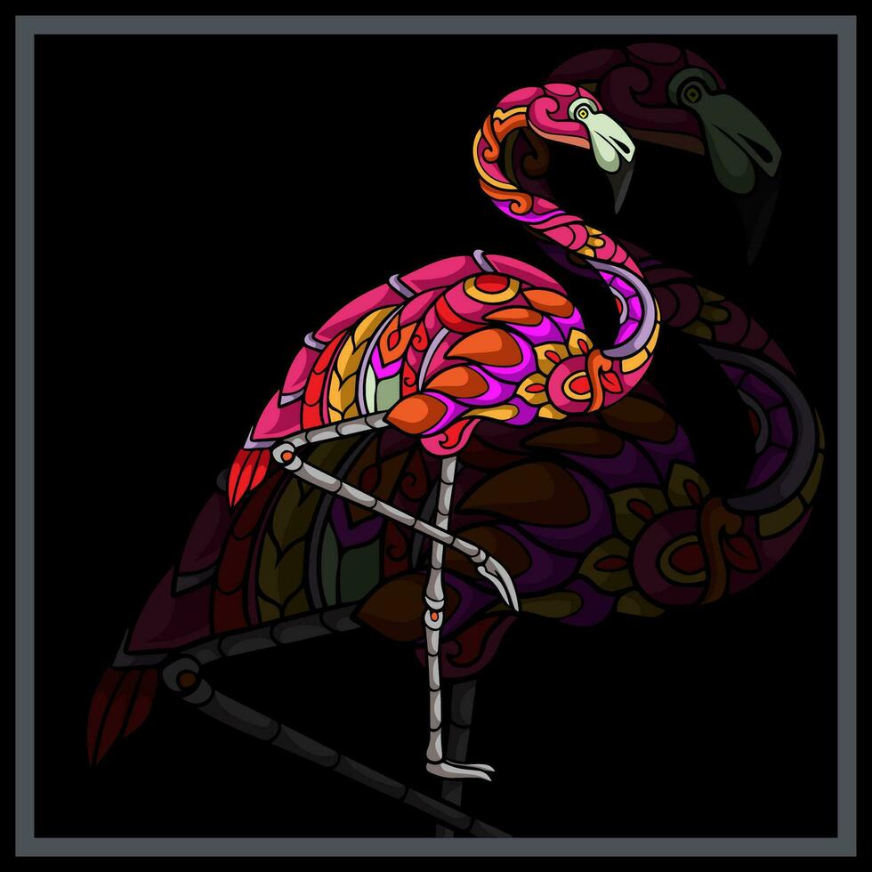 färgrik flamingo fågel mandala konst. vektor