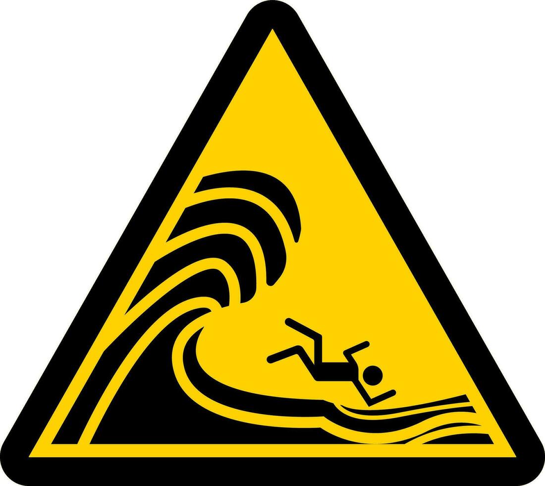 Strand Gefahr Warnung Zeichen, hoch Surfen können Ursache Ertrinken und Verletzung. nicht gehen aus wenn Sie haben irgendein Zweifel vektor