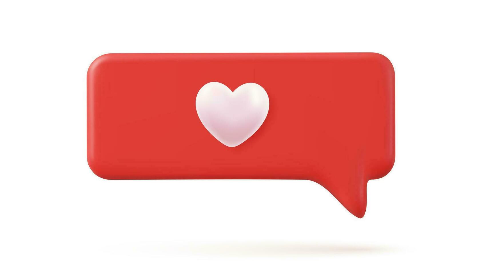 3d social media underrättelse kärlek tycka om hjärta ikon i röd avrundad fyrkant stift isolerat på vit bakgrund med skugga 3d tolkning. vektor illustration
