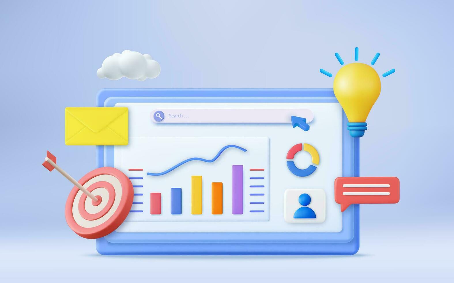 3d finanziell Bericht Diagramm, Daten Analyse, und Netz Entwicklung Konzept. Geschäft Strategie. Landung Seite Vorlage. Geschäft Analyse, Inhalt Strategie. 3d Wiedergabe. Vektor Illustration