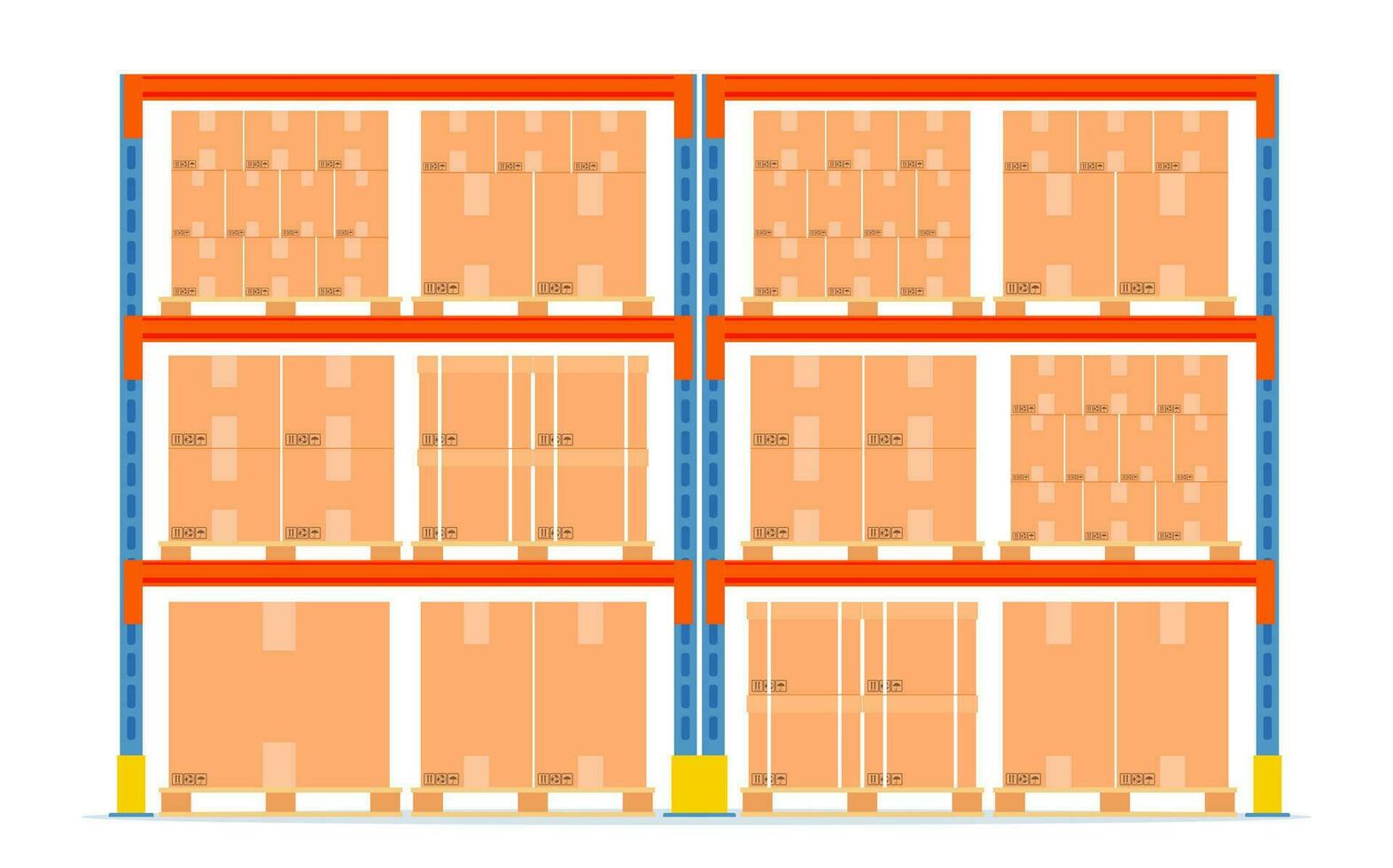 Warenhaus Regale mit Boxen. Lager Ausrüstung Symbol isoliert auf Weiß. Waren und Container Paket. Vektor Illustration im eben Stil