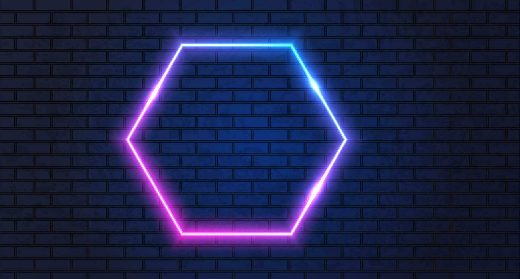 neon ram för din design. neon sexhörning lampor tecken. abstrakt neon bakgrund för skylt eller anslagstavla. geometrisk glöd översikt form eller laser lysande rader. vektor illustration.