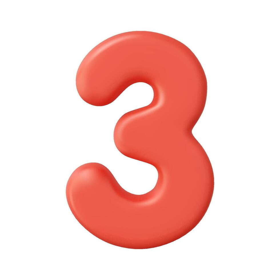 3d Nummer 3. drei Nummer Zeichen rot Farbe isoliert auf Weiß Hintergrund. 3d Wiedergabe. Vektor Illustration