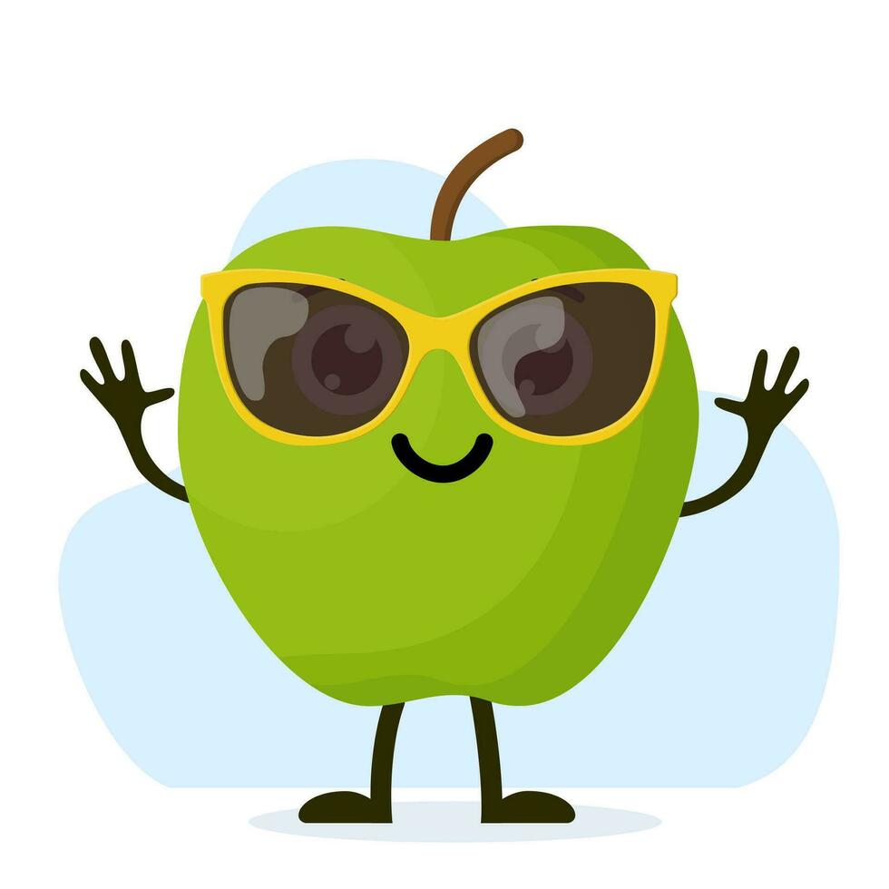 söt och rolig äpple karaktär med solglasögon. färgrik sommar design. vektor illustration i platt stil