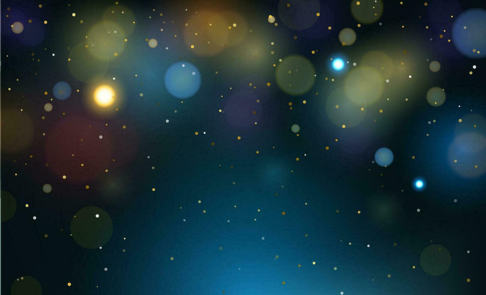glühend Gelb Bokeh Kreise, funkelnd golden Staub abstrakt Hintergrund. Blau Urlaub Bokeh. abstrakt Weihnachten Hintergrund. Vektor Illustration