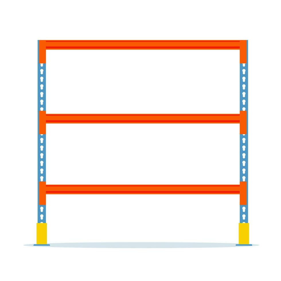 Metall Stehen Gestell. leeren metallisch Lager Regale isoliert auf Weiß. Warenhaus Ausrüstung und Werkzeug. logistisch und Lieferung, Geschäft Innere Teile. Vektor Illustration im eben Stil