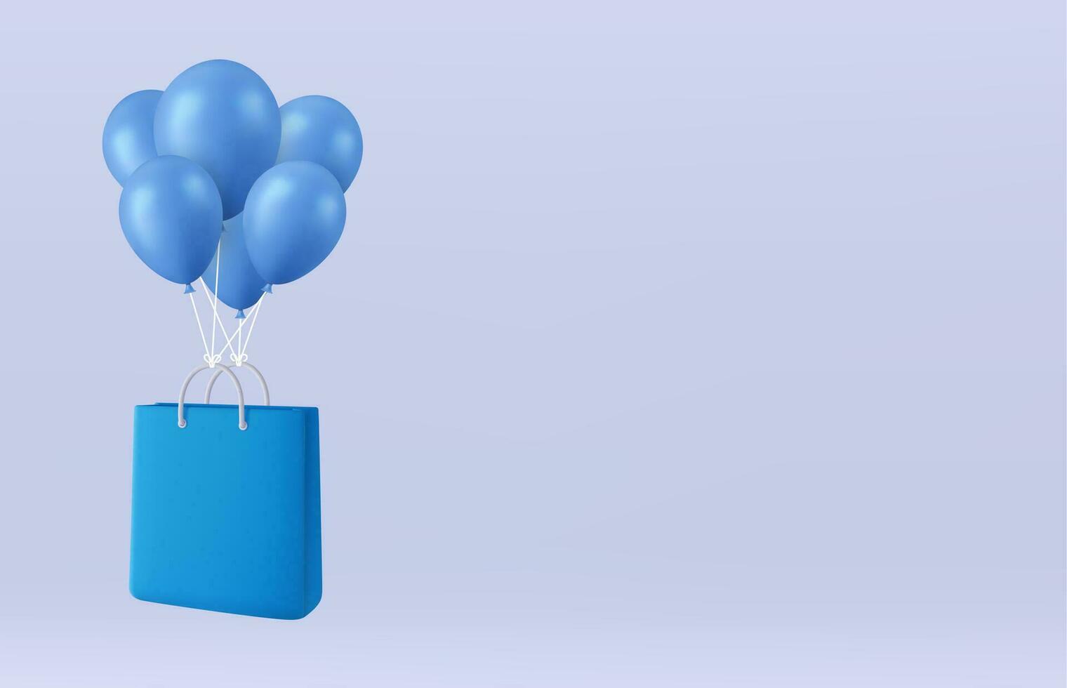 3d fliegend Einkaufen Tasche auf Luftballons isoliert auf Hintergrund. Banner Vorlage mit leeren Kopieren Raum. online Einkaufen Konzept. 3d Wiedergabe. Vektor Illustration