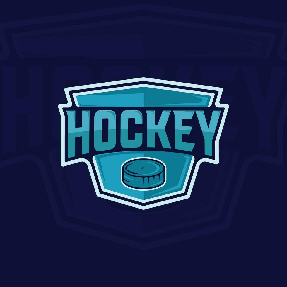 is hockey emblem logotyp vektor illustration mall ikon grafisk design. puck för is hockey tecken eller symbol med bricka skydda för klubb eller team sport