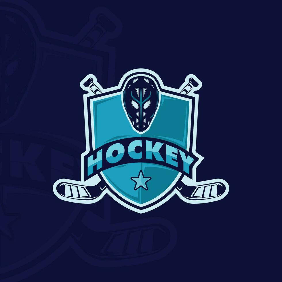 is hockey emblem logotyp vektor illustration mall ikon grafisk design. mask och hockey pinne tecken eller symbol med bricka skydda för klubb eller team sport