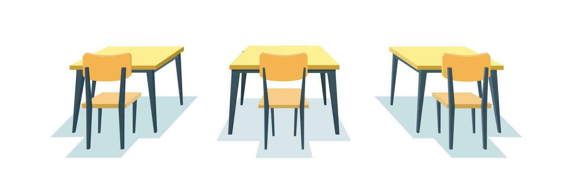 skola skrivbord isolerat på vit bakgrund. trä- skrivbord tabell och stol. vektor illustration i en platt stil