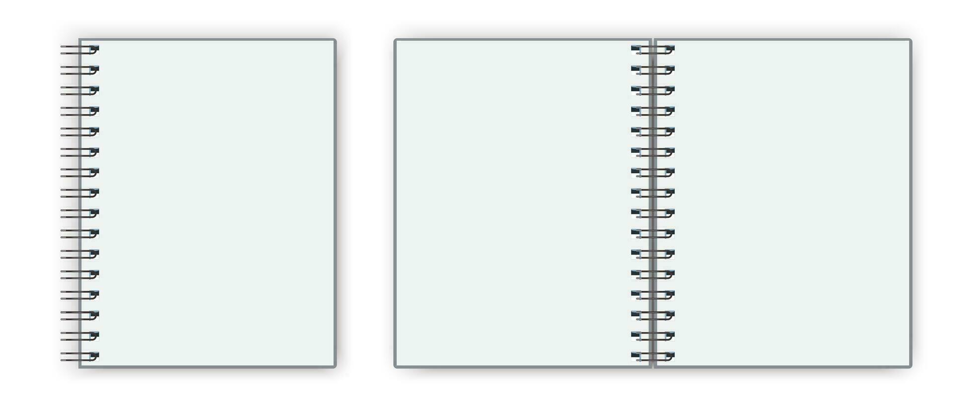 leer geschlossen realistisch Spiral- Notizblock Attrappe, Lehrmodell, Simulation isoliert auf Weiß Hintergrund. vektor