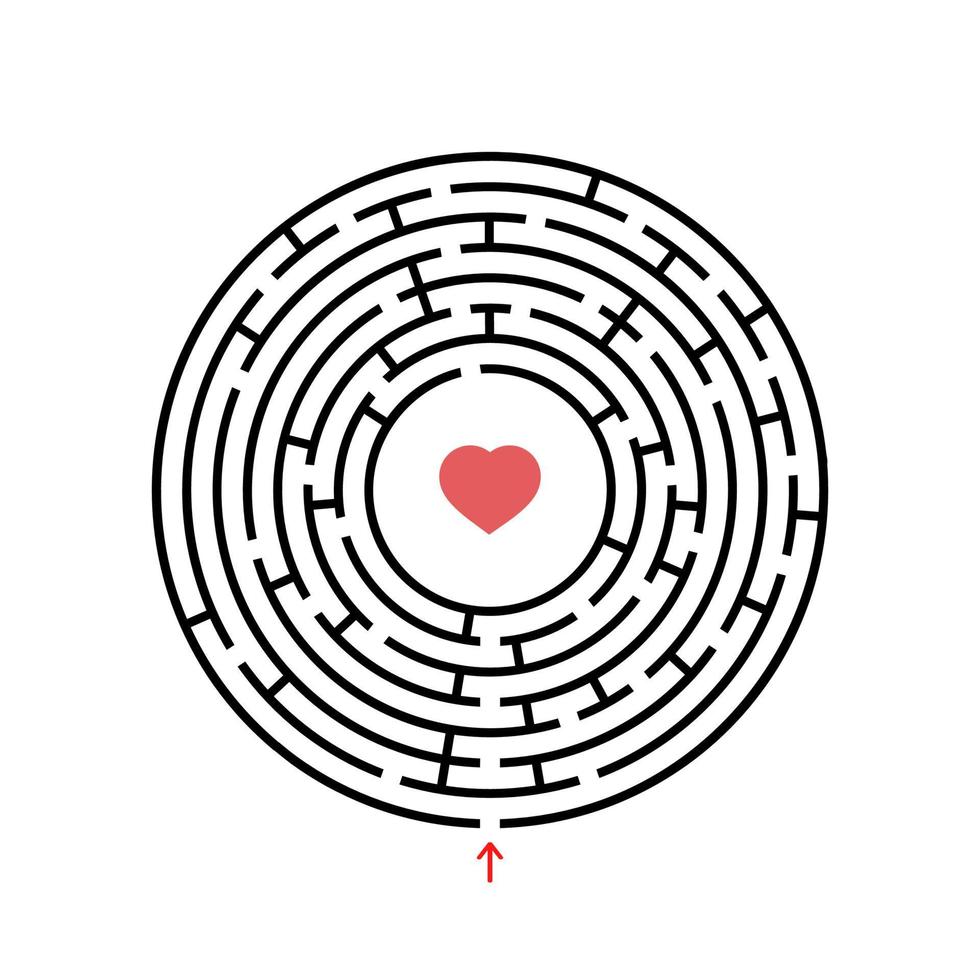 schwarzes rundes Labyrinth mit Ein- und Ausgang. ein interessantes und nützliches Spiel für Kinder. einfache flache Vektorillustration lokalisiert auf weißem Hintergrund. vektor