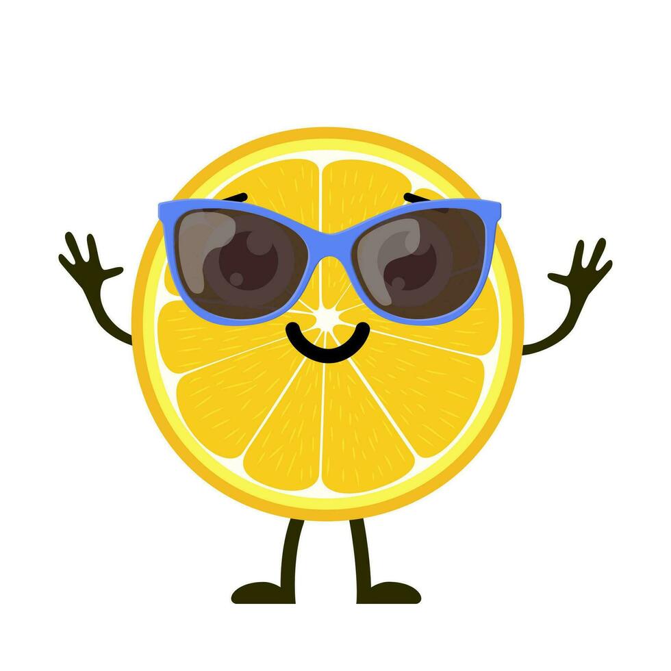 söt och rolig citron- karaktär med solglasögon. färgrik sommar design. vektor illustration i platt stil