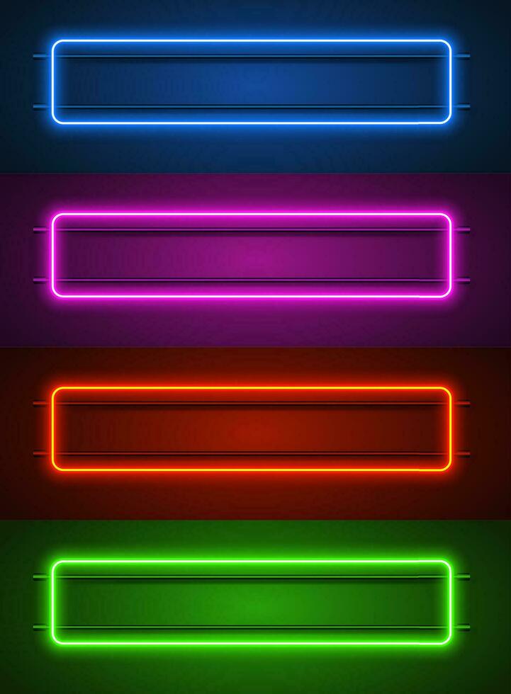 gerundet rechteckig Neon- Frames . einstellen Farbe. Vorlage Design Element im retro Stil. Vektor Illustration