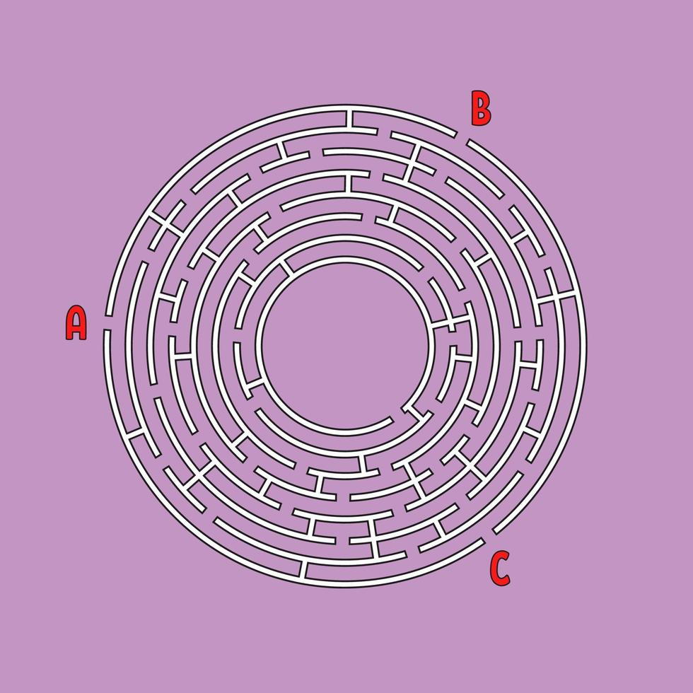 abstraktes rundes Labyrinth. Spiel für Kinder. Kinderpuzzle. viele Eingänge, ein Ausgang. Labyrinth Rätsel. einfache flache vektorillustration lokalisiert auf farbigem hintergrund. mit Platz für Ihr Bild. vektor