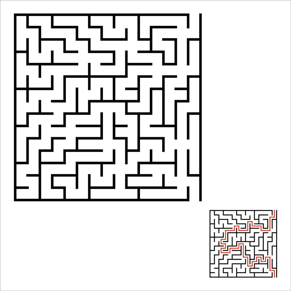 abstraktes quadratisches Labyrinth. Spiel für Kinder. Puzzle für Kinder. ein Eingang, ein Ausgang. Labyrinth Rätsel. einfache flache Vektorillustration lokalisiert auf weißem Hintergrund. mit Antwort. vektor