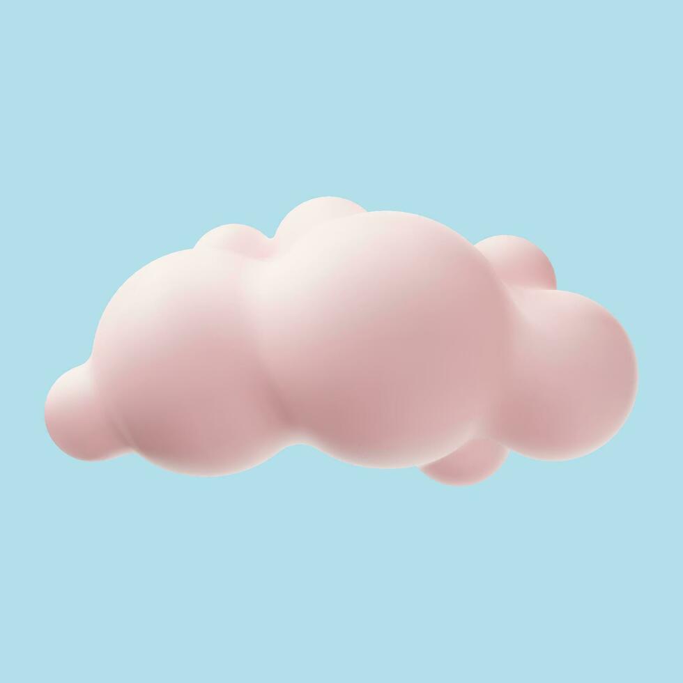 3d rosa realistisk enkel moln isolerat på blå bakgrund. framställa mjuk runda tecknad serie fluffig moln ikon i de himmel. vektor illustration