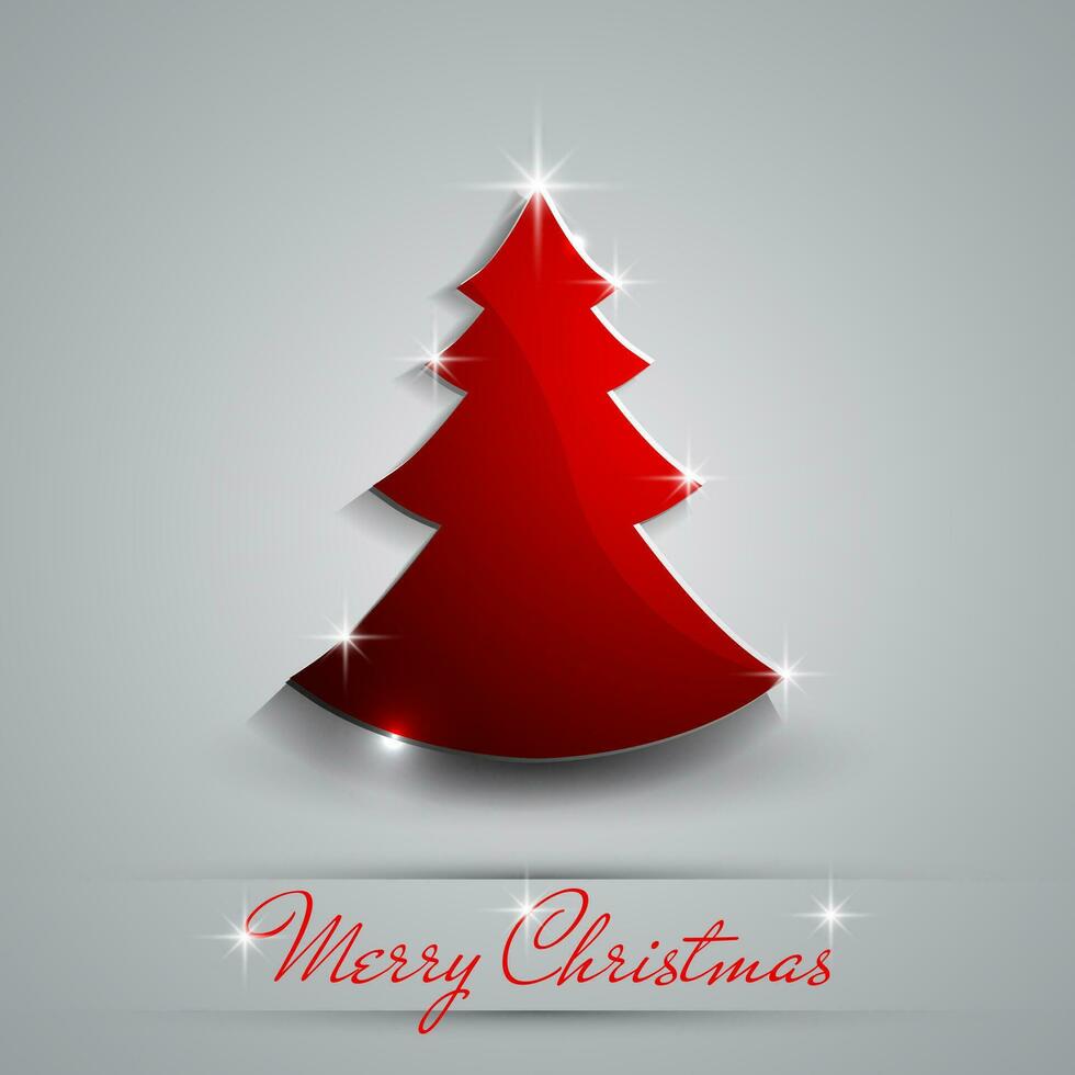 enkel röd och glansig jul träd isolerat på bakgrund vektor
