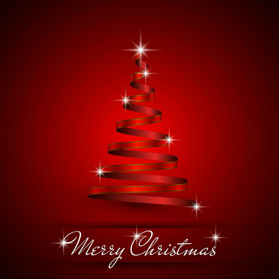 jul träd enkel röd band på röd bakgrund vektor