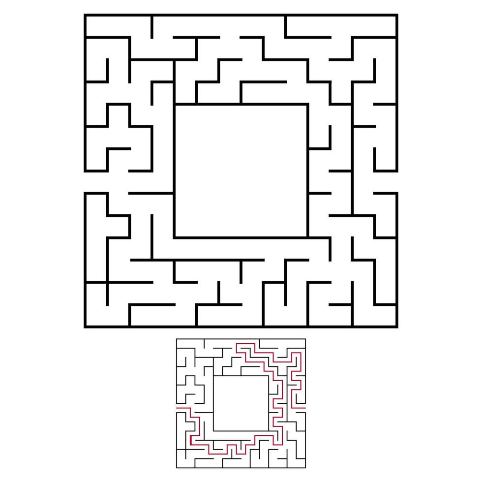svart fyrkantig labyrint med ingång och utgång. ett intressant och användbart spel för barn. enkel platt vektorillustration isolerad på vit bakgrund. med en plats för dina ritningar. med svaret. vektor