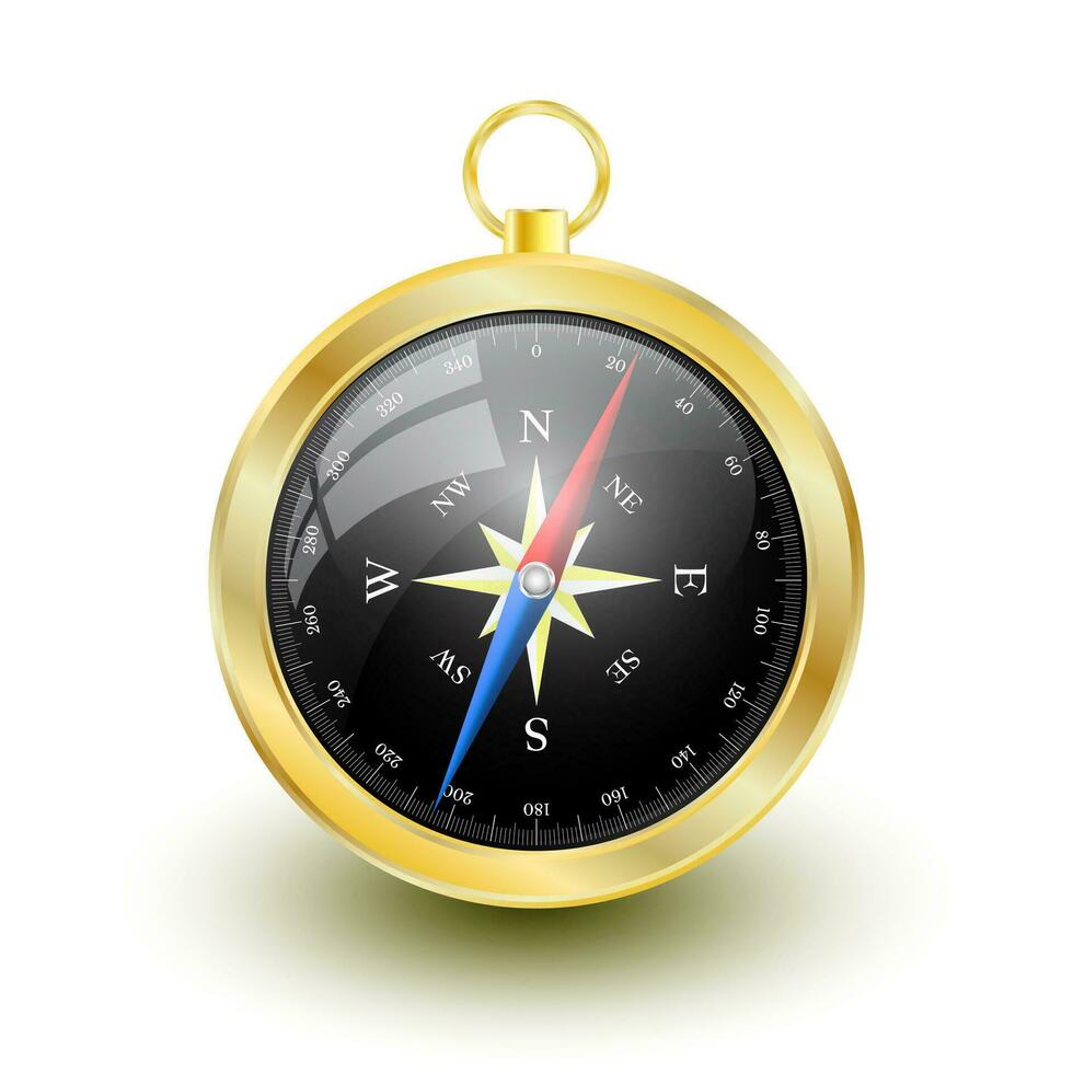gyllene glansig kompass med vindrosa. vektor illustration