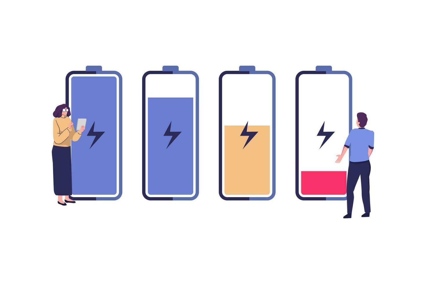 Batterie Leistung, verschiedene Batterie Energie eben Stil Illustration Vektor Design