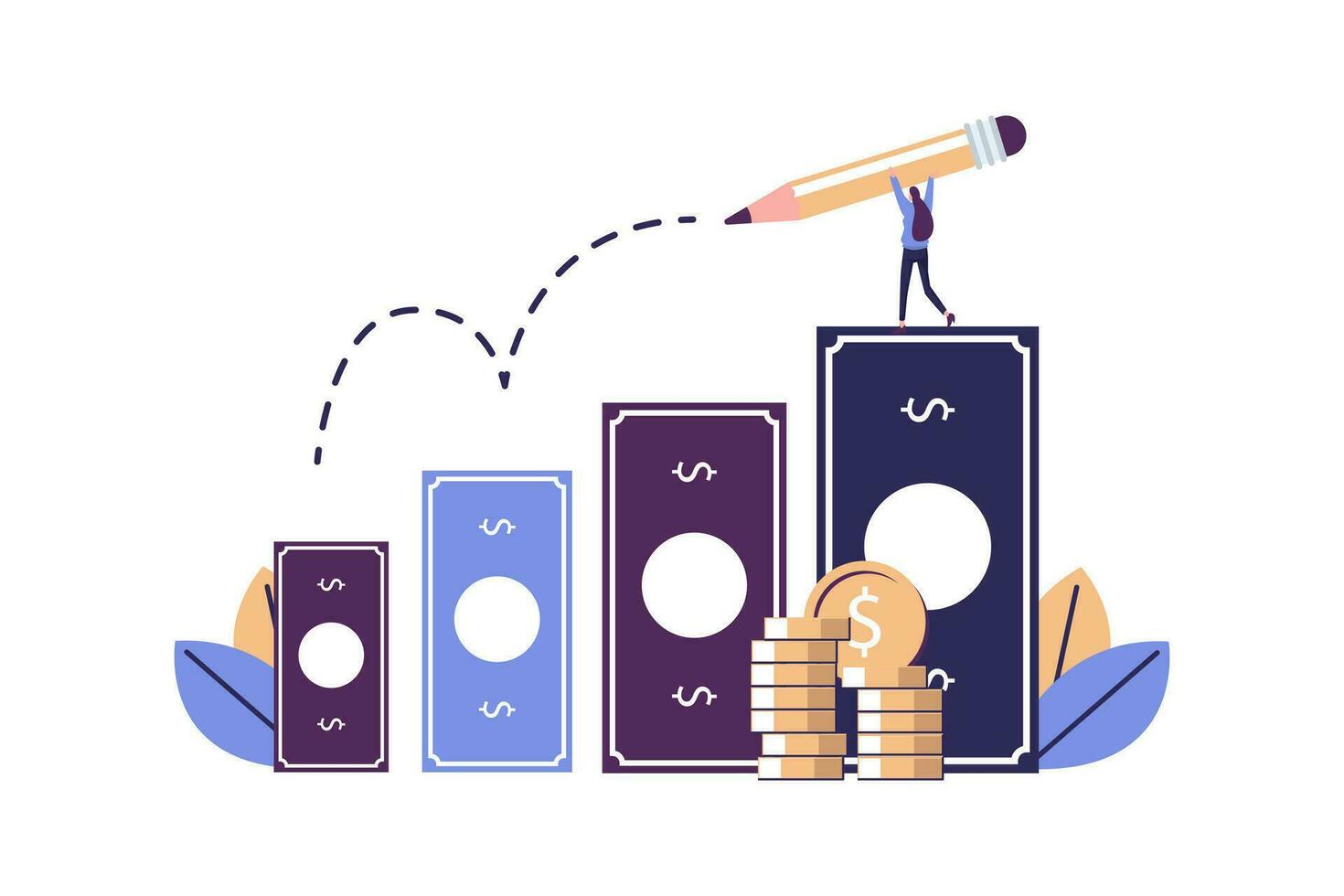 Investition Management, Geld Diagramm eben Stil Illustration Vektor Design