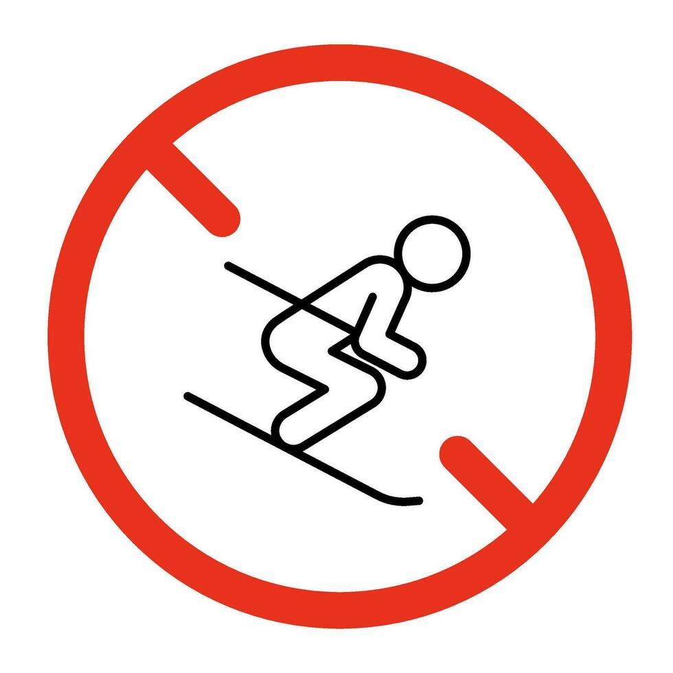 verboten Skaten auf Ski zum Menschen, Linie Symbol. Symbol von Person auf Ski auf Berg verboten. Vektor Zeichen