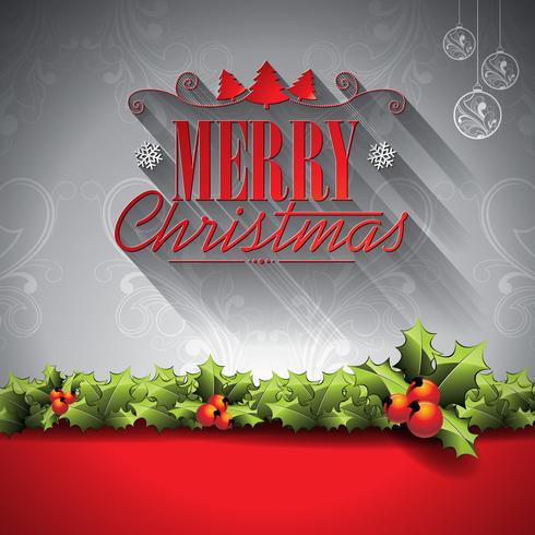 Vektor Holiday illustration på en jul tema med typografiska element på ornament bakgrund.