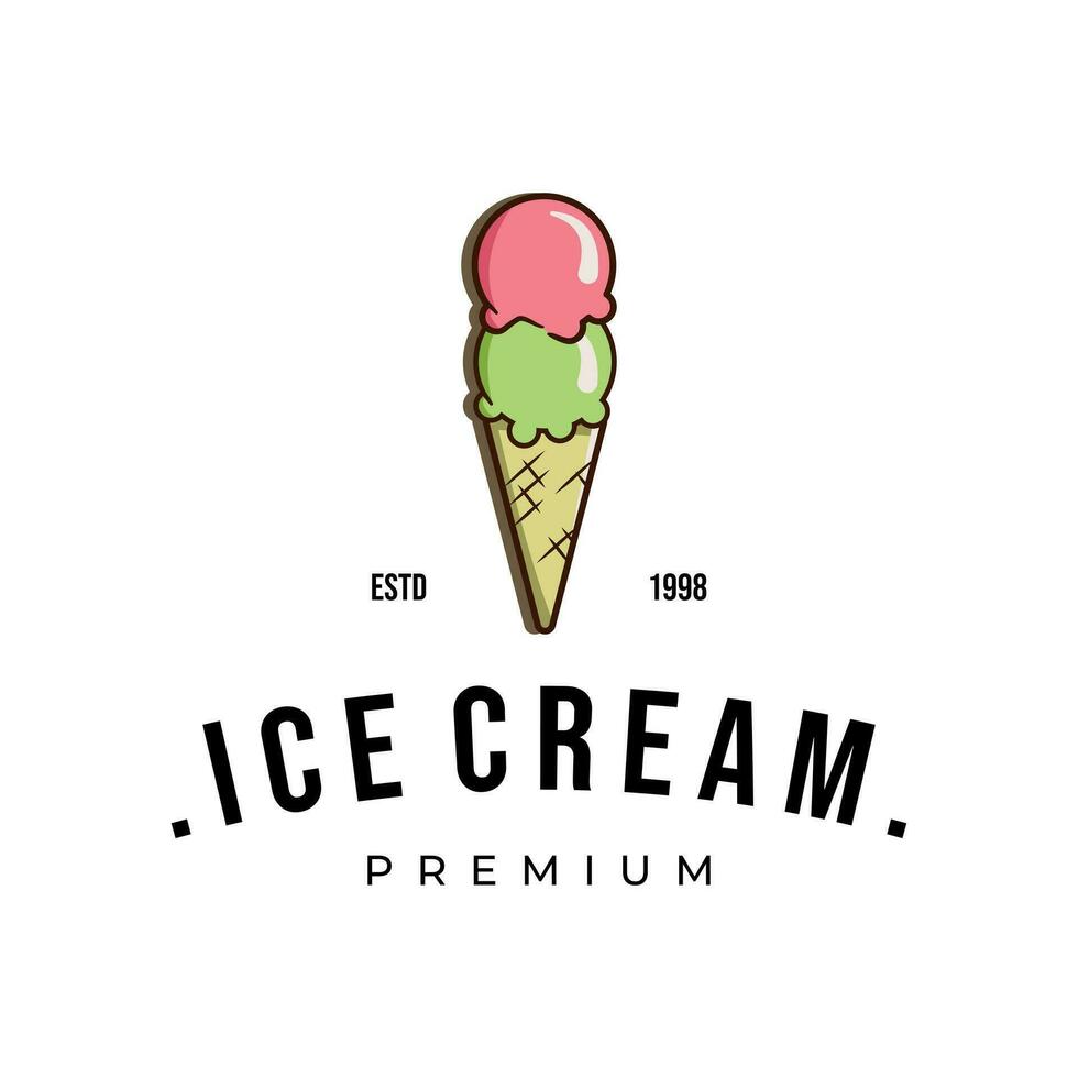 Eis Sahne doppelt Eis Logo Vektor Jahrgang Illustration Design, Symbol Zeichen und Symbol