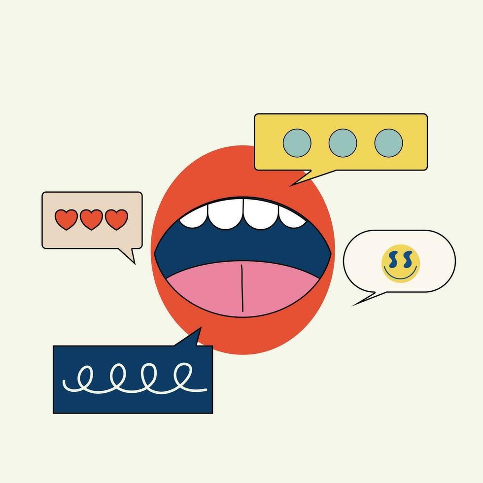 Vektor Illustration von öffnen Mund mit Zähne. das Konzept von Rede, Kommunikation, und Rückmeldung.