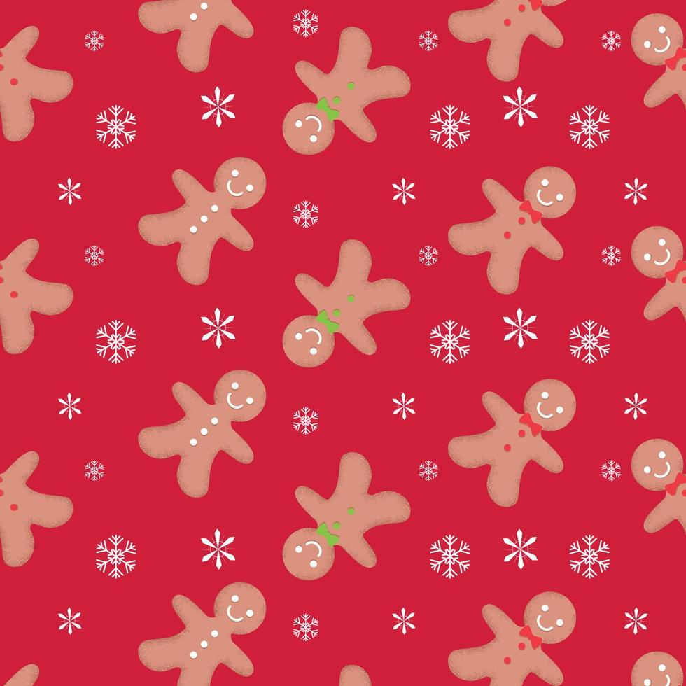 nahtloses Muster von Lebkuchenmann mit Schneeflocken auf rotem Grund. Vektor-Illustration eps10 vektor