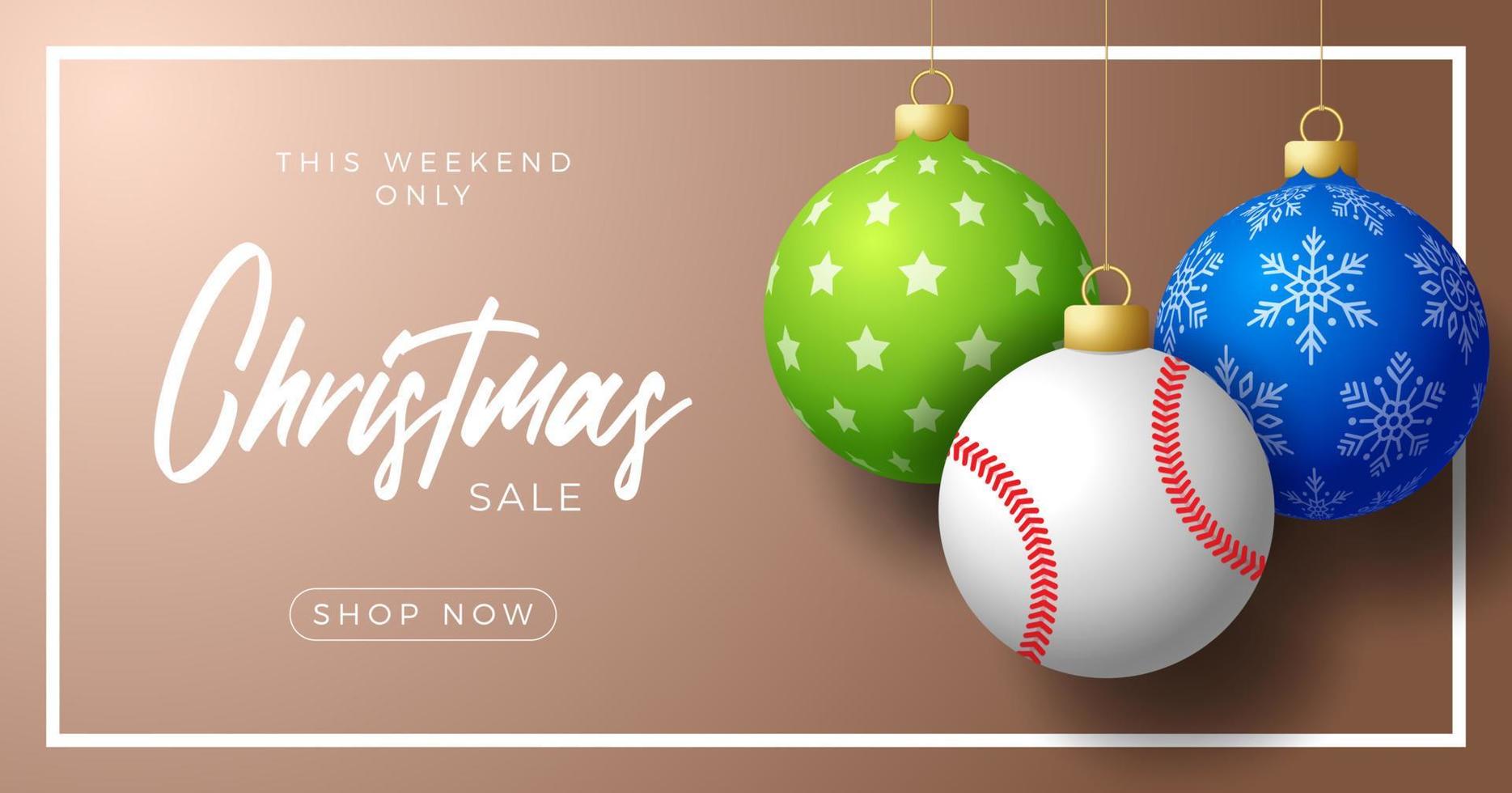 Frohe Weihnachten und ein glückliches neues Jahr Luxus-Sport-Grußkarte. Baseball-Ball als Weihnachtskugel im Hintergrund. Vektor-Illustration. vektor