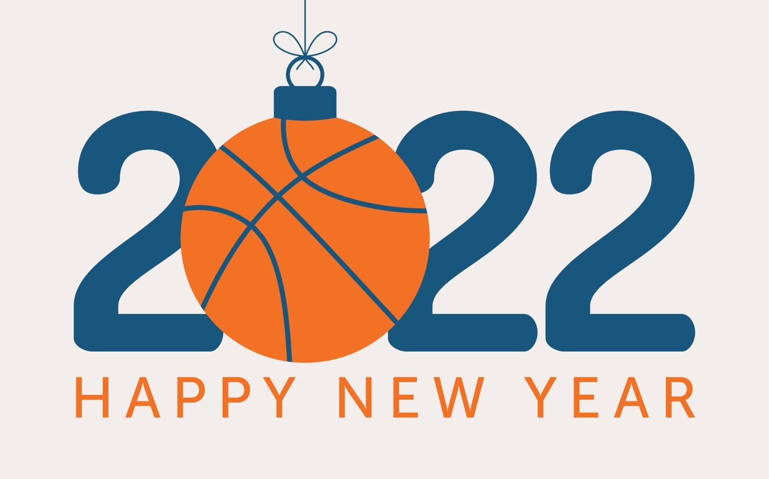 2022 guten Rutsch ins Neue Jahr-Basketball-Vektor-Illustration. flache Sport-Grußkarte 2022 mit einem Basketballball auf dem Farbhintergrund. Vektor-Illustration. vektor