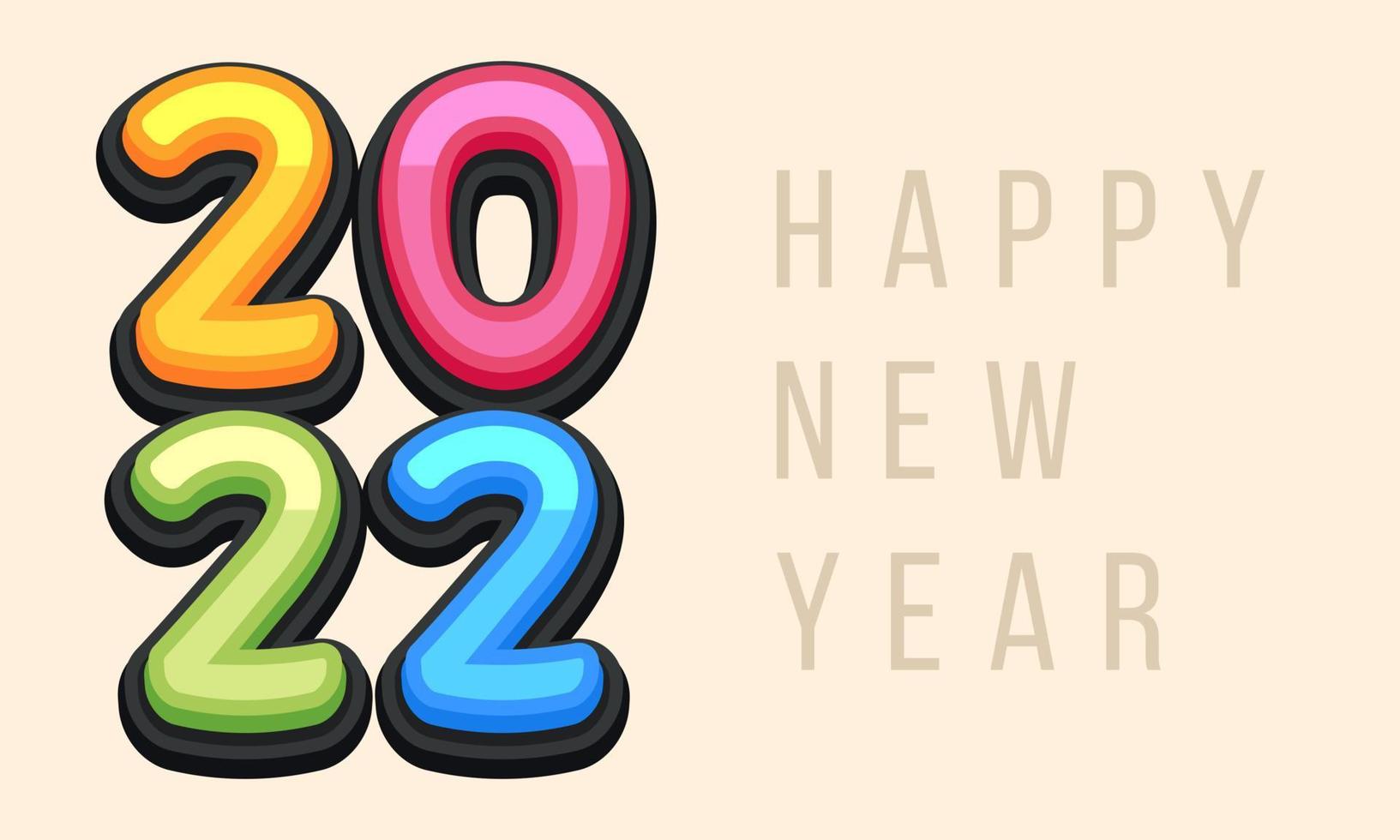 Vektor frohes neues Jahr 2022 süße Grußkarte für Kinder. lustige Buchstaben, Zahlen, Symbole. mehrfarbige Schriftart enthält Grafikstil