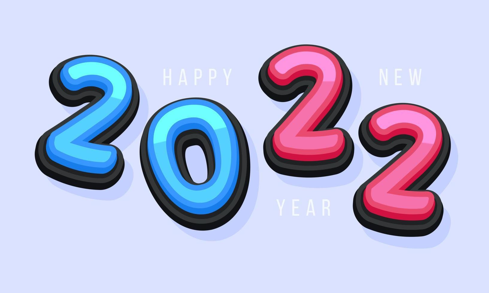 Vektor frohes neues Jahr 2022 süße Grußkarte für Kinder. lustige Buchstaben, Zahlen, Symbole. mehrfarbige Schriftart enthält Grafikstil