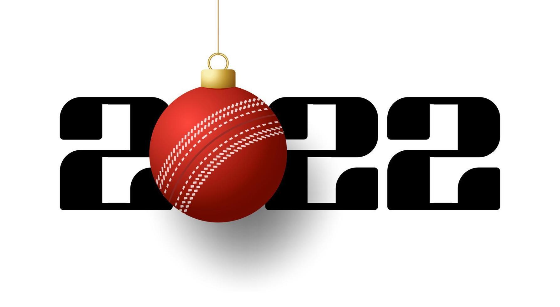 2022 Frohes neues Jahr. Sportgrußkarte mit goldenem Cricketball auf dem Luxushintergrund. Vektor-Illustration. vektor