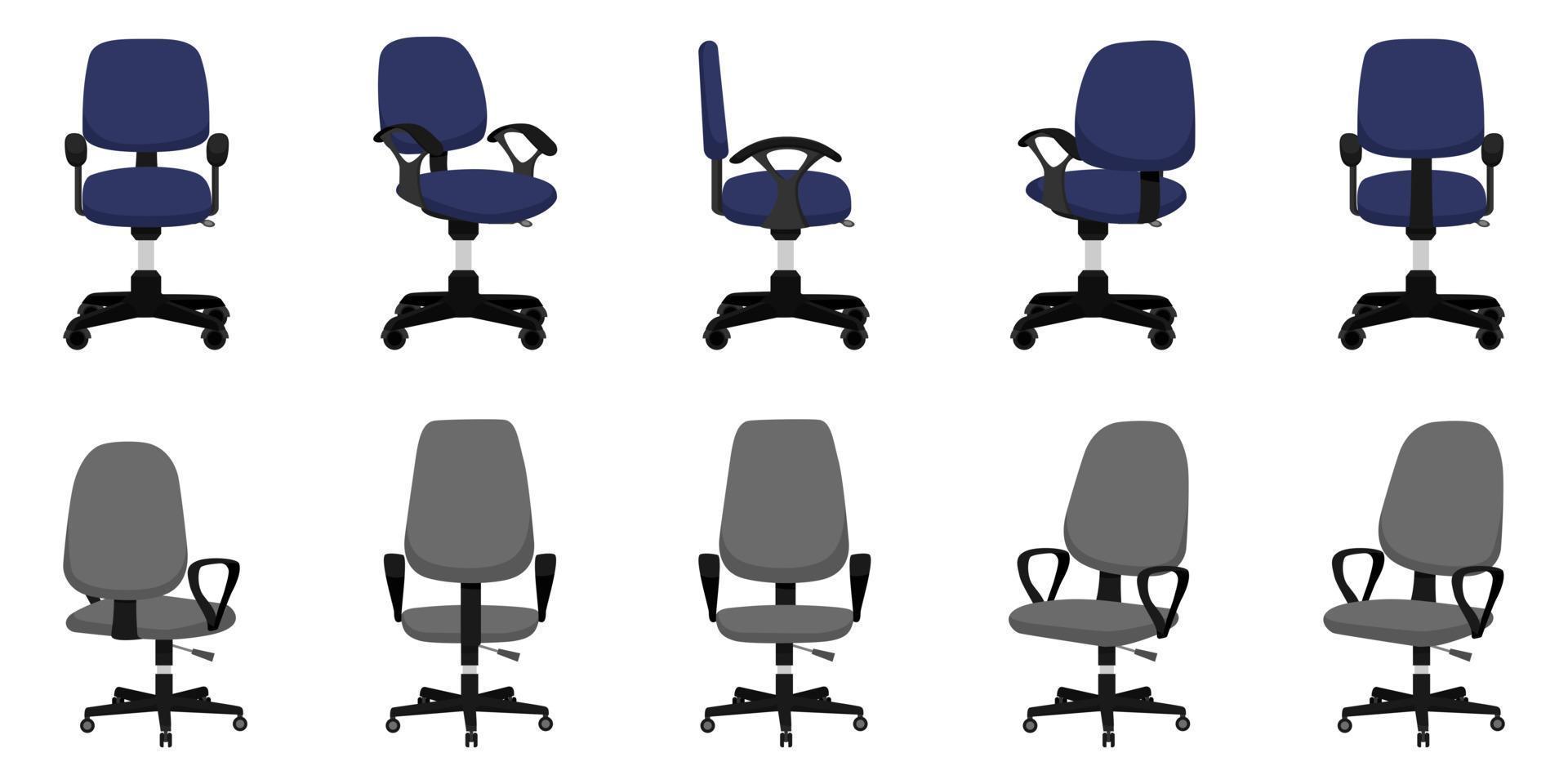 söta moderna vackra kontor och utomhus olika form och storlek stolar som med olika pose isolerade vektor