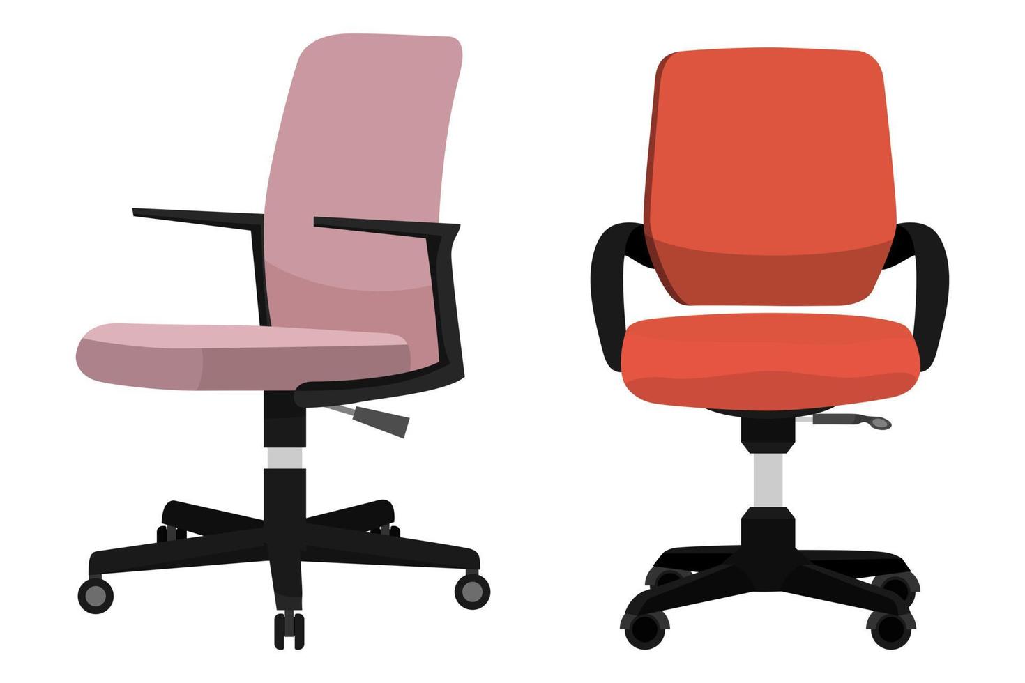söta vackra moderna stolar för kontor och utomhus med olika poser och position och färg isolerade på vit bakgrund vektor