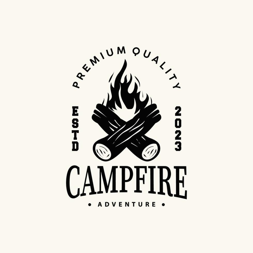 Design Holz und Feuer, Logo Lagerfeuer Lagerfeuer Vektor Camping Abenteuer Jahrgang Illustration