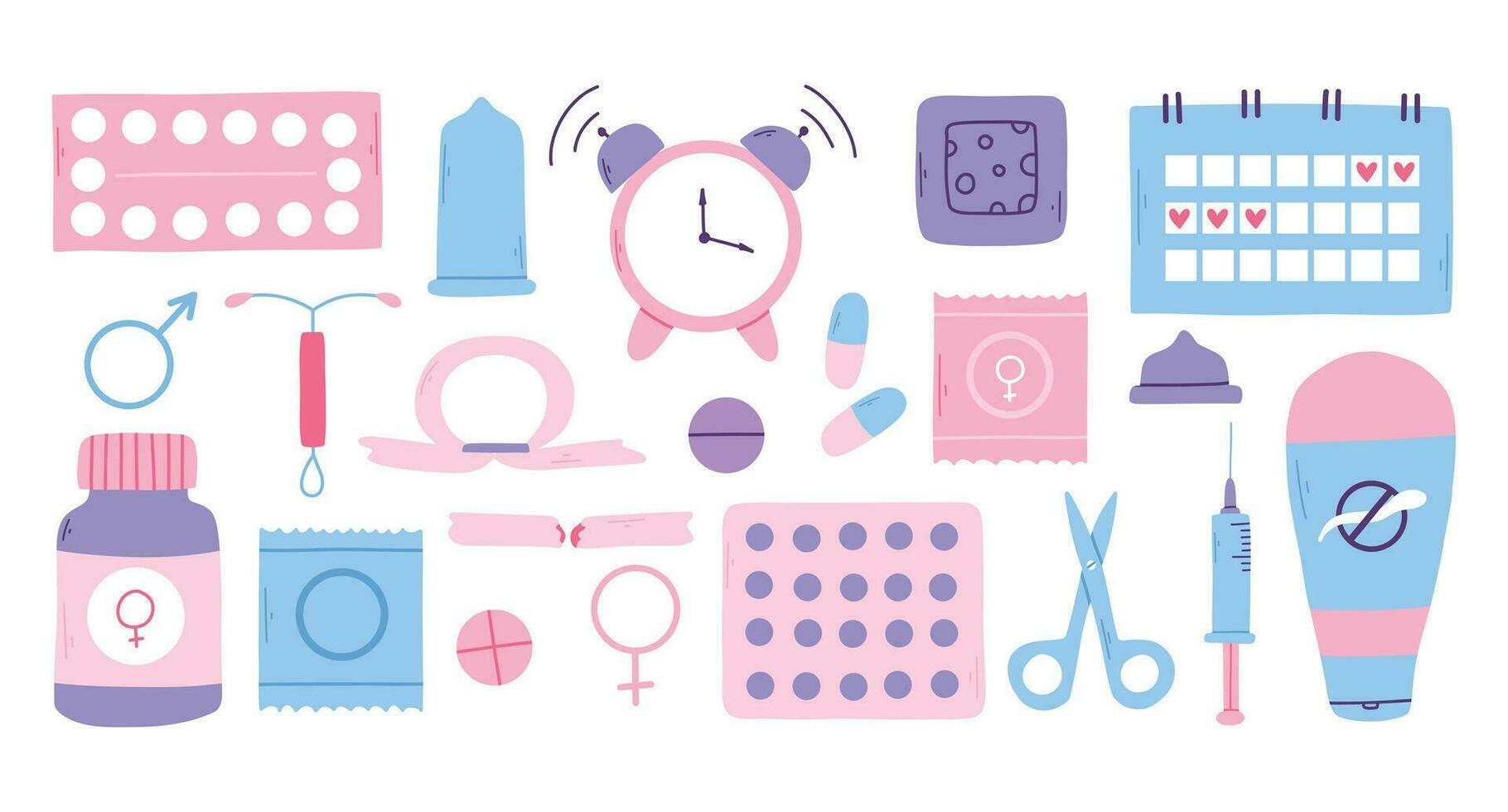 typer av preventivmedel. biljard, kalender, lappa, kondom och spole. vektor illustration i en platt stil. affisch med preventivmedel. värld preventivmedel dag.